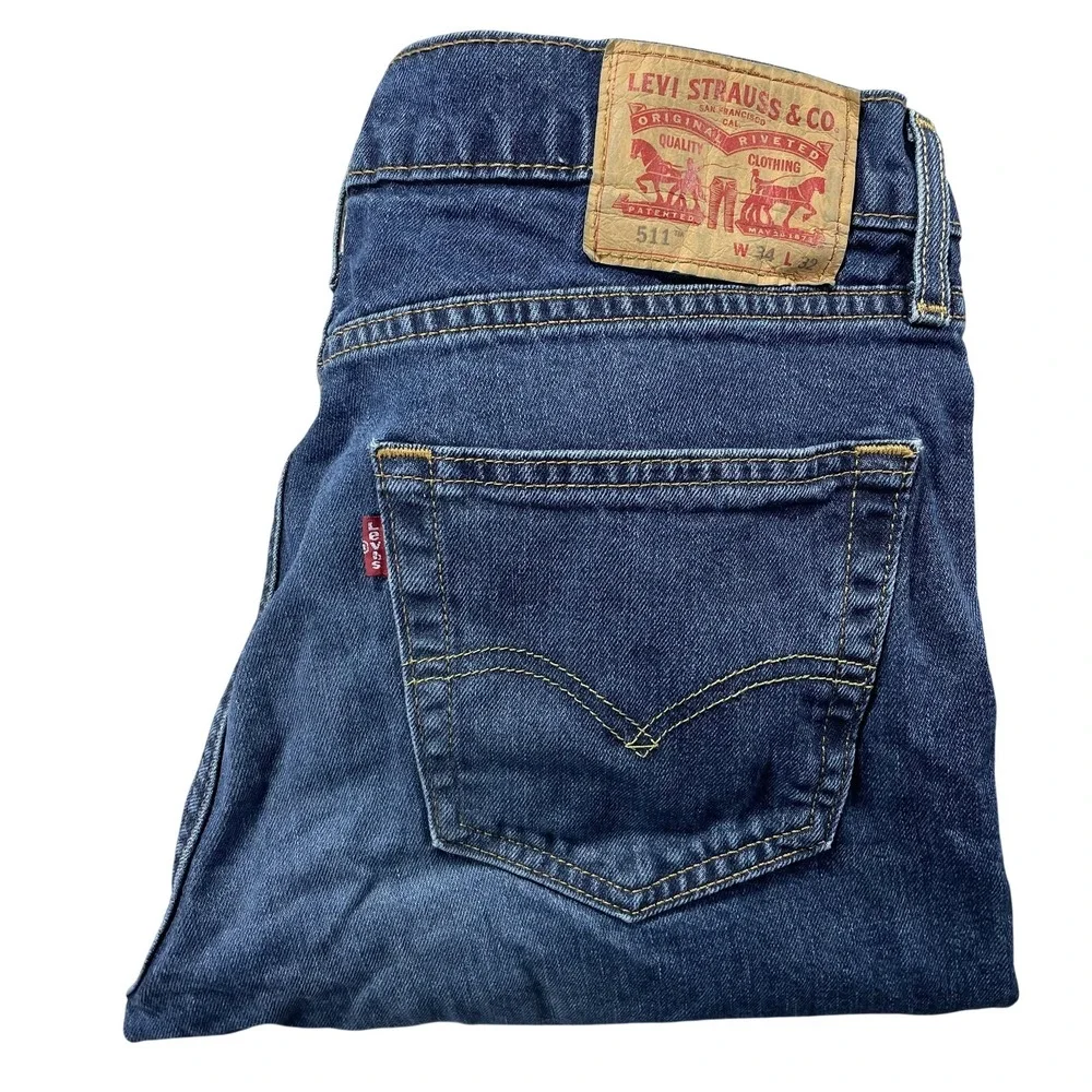 Levis 511 Jeans Mens 34x32 Blue Medium Wash Slim Straight Stretch Denim Pants